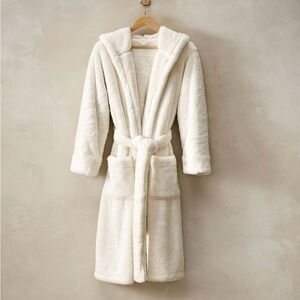 Pottery Barn faux fur hooded bathrobe